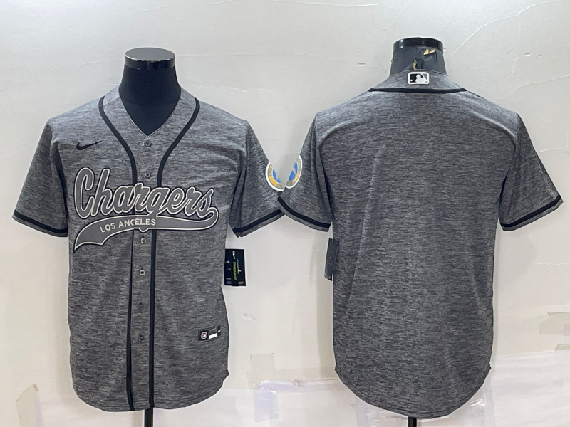 Men's Los Angeles Chargers Blank Grey With Patch Cool Base Stitched Baseball Jersey